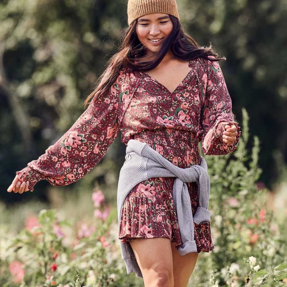 Aerie Long Sleeve Ruffle Mini Dress
